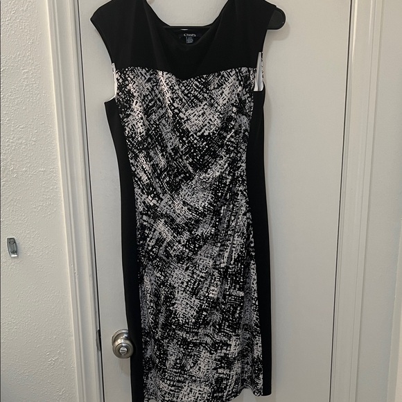 Chaps Ralph Lauren Dress Black Ivory L Large Stretch Sheath Washable Career - Picture 1 of 5